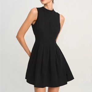 NWT RIHOAS Black Mock Neck Ruched Sleeveless Mini Dress